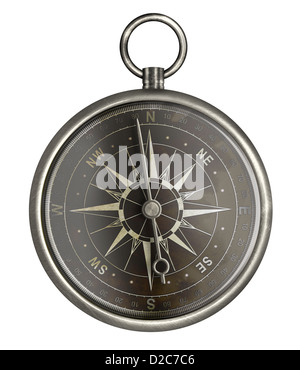 Antik Metall Kompass mit dunklen Gesicht isoliert auf weiss Stockfoto