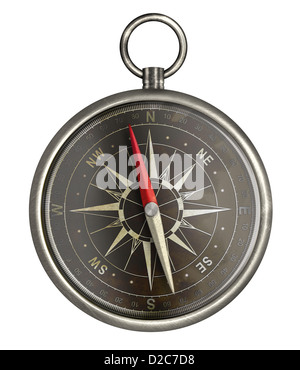alte Metall Kompass mit dunklen Gesicht isoliert auf weiss Stockfoto