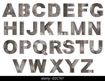 Alten Grunge Metall Buchstaben isoliert auf weiss. Von T bis Z. Stockfoto