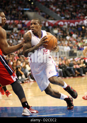 19. Januar 2013 - Los Angeles, Kalifornien, USA - Clippers Sicherungspunkt Guard Eric Bledsoe treibt die Spur, wie die Los Angeles Clippers am Samstag, 19. Januar 2013 besucht Washington Wizards-94-87 im Staples Center in Los Angeles, Kalifornien zu besiegen. (Kredit-Bild: © Burt Harris/Prensa Internacional/ZUMAPRESS.com) Stockfoto