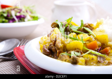 Curry-Rindfleisch und Gemüse ist eine Art von geschmortem Gewürz Essen mit Karotten und Kartoffeln. Stockfoto
