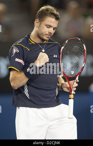 20. Januar 2013 - STANISLAUS WAWARINKA (SUI) in 2013 Australian Open Spiel Action während der vierten Runde spielen. Die Grand-Slam-Veranstaltung ist am Rod Laver Arena in Melbourne statt. (Kredit-Bild: © Ken Hawkins/ZUMAPRESS.com) Stockfoto