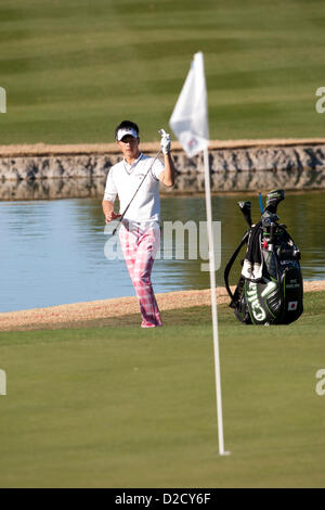 Ryo Ishikawa (JPN), 19. Januar 2013 - Golf: Ryo Ishikawa in Japan am 14. grün während der dritten Runde der Humana-Challenge bei der Jack Nicklaus Privatkurs bei PGA West in La Quinta, Kalifornien, USA. (Foto von Thomas Anderson/AFLO) (JAPANISCHE ZEITUNG HERAUS) Stockfoto