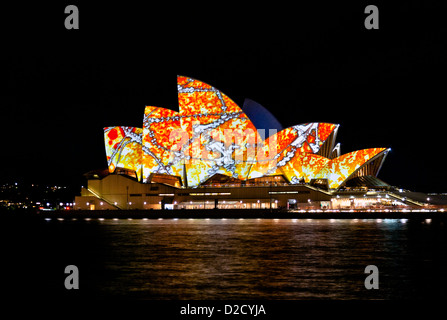 Sydney Opera House, animierte Grafik Projektionen "Beleuchtung die Segel" während des Festivals Vivid Sydney Stockfoto