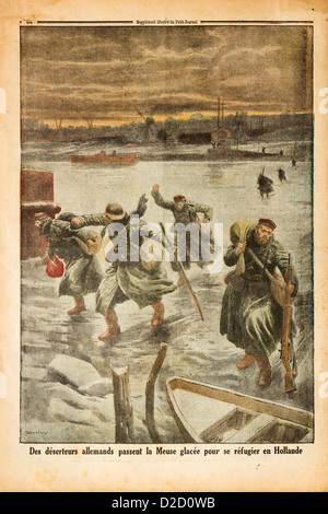 Le Petit Journal Illustrated Ergänzung: Back Cover 1917 zeigt WW1 deutsche Deserteure Kreuzung eingefroren Maas nach Holland Stockfoto