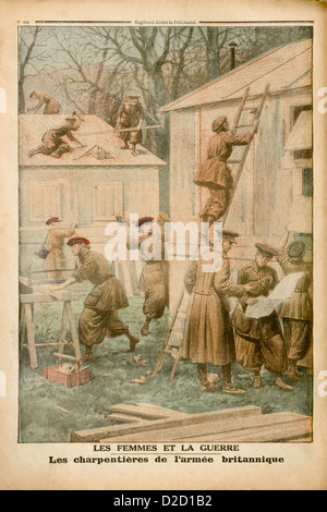 Le Petit Journal illustrierte Beilage (1917): Back Cover zeigen weibliche Armee Tischler Bau von Kasernen während WW1 Stockfoto