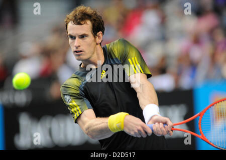 21.01.2013 Melbourne, Australien. Andy Murray aus Großbritannien kehrt ein Schuss am Tag acht der Australian Open aus Melbourne Park. Stockfoto