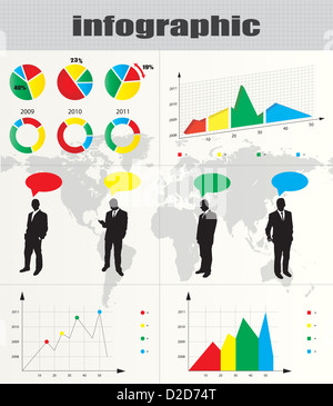Bunte Infografik und Geschäftsmann Kollektion von silhouette Stockfoto