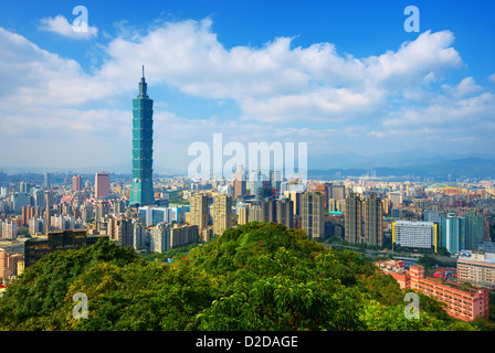 Taipei, Taiwan Skyline von Elephant Mountain im Laufe des Tages gesehen. Stockfoto