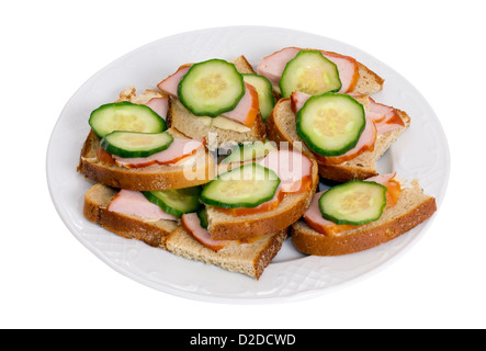 Sehr einfach Schinken und Gurken-Sandwiches für ein Weihnachts-Tisch der Armen Person. Isoliert mit patch Stockfoto