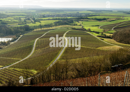 Fränkischen Weinberge in der Nähe von Oberschwarzach im Winter, Deutschland. Stockfoto