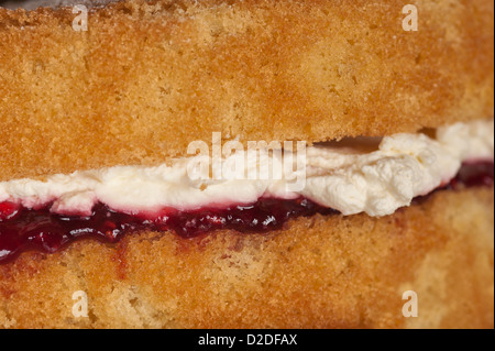 Klassische Victoria Sandwich traditionelle hausgemachte Kuchen mit Sahne und Marmelade gefüllt Stockfoto