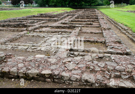 Überreste der Baracken der römischen Festung Isca Augusta in Caerleon, in der Nähe von Newport, South Wales Stockfoto