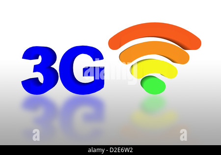 3G und Signal-Symbol mit Schatten Stockfoto