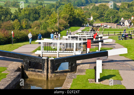 Historischer Flug von Sperren an Foxton Schleusen auf dem grand union Canal Leicestershire England UK GB EU Europa Stockfoto