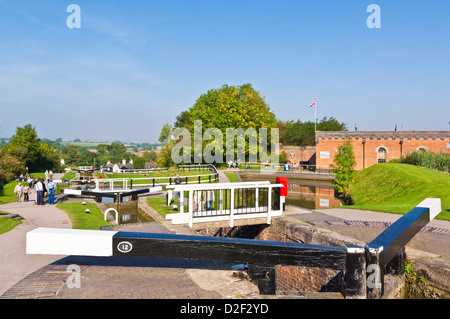 Historischer Flug von Sperren an Foxton Schleusen auf dem grand union Canal Leicestershire England UK GB EU Europa Stockfoto