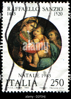 Italien - ca. 1983: Eine Briefmarke gedruckt in Italien zeigt Madonna des Stuhls, Gemälde von Raffael, ca. 1983 Stockfoto