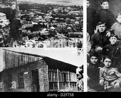 JOSEPH STALIN (1878-1953) offizielle Fotos ausgestellt im Jahre 1942 zeigt seine Heimat Stadt Gori und sein Geburtshaus. Schule unten rechts Stockfoto