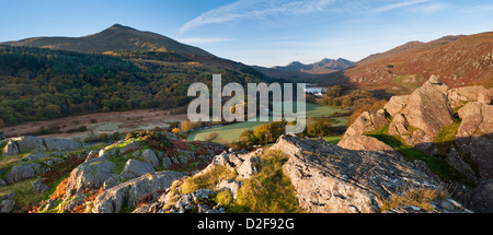 MOEL Siabod & der Snowdonia reichen über Llynnau Mymbyr, Capel Curig, Snowdonia, North Wales, UK Stockfoto