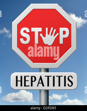Hepatitis Vorbeugung Behandlung und Diagnose für Symptome zu stoppen, Leberzirrhose Symptome und virus Stockfoto