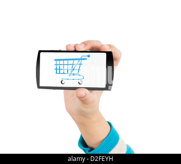 Handy und Warenkorb Stockfoto