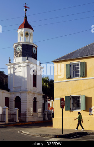 Kirchturm Gebäude (St. Croix erste lutherische Kirche), Christiansted, St. Croix, Amerikanische Jungferninseln, Karibik Stockfoto