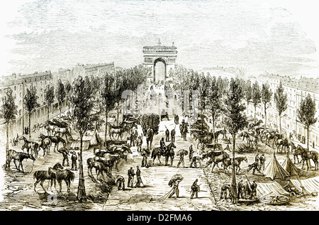 Artillerie und Kavallerie Camp, deutsche Belagerung von Paris, 1871, Avenue des Champs-Élysées, Paris, Frankreich, französisch-preußischen Krieg, 1870-1871 Stockfoto