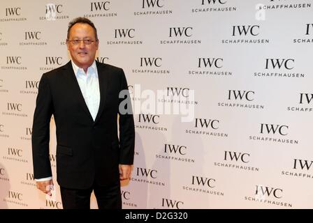 Genf, Schweiz. 22. Januar 2013. Französischen Schauspieler Jean Reno besucht bei IWC Race Night Dinner in Geneva.The Swiss watch Manufactur feierte seine neue Ingenieur-Kollektion sowie die Partnershipwith der Mercedes AMG Petronas Formula One Team. Foto: Frank Mai / picture Alliance / Alamy Live News Stockfoto