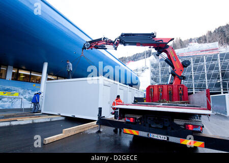 Vorbereitende Maßnahmen für den FIS Alpinen Ski Weltmeisterschaften 2013 in Schladming, Steiermark, Österreich, auf Mittwoch, 23. Januar 2013. Stockfoto