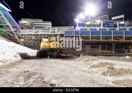 Vorbereitende Maßnahmen im Zielbereich für den FIS Alpinen Ski Weltmeisterschaften 2013 in Schladming, Steiermark, Österreich, Mittwoch, 23. Januar 2013. Stockfoto