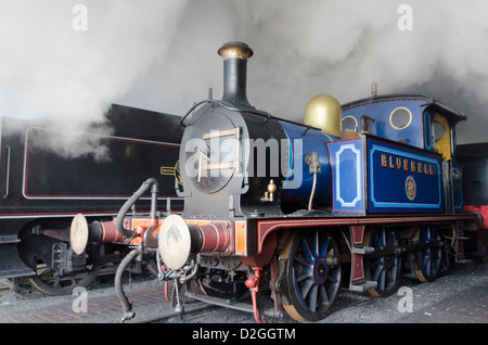 SECR Wainwright P-Klasse, No.323 "Bluebell" steam Engine im Schuppen bei Bluebell Railway, Sheffield Park, in der Nähe von Uckfield, East Sussex Stockfoto