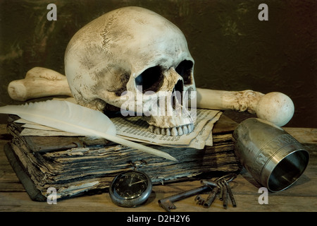 Foto-Eindruck von der alten Meister Malerei "Vanitas" mit antiken Schädel Stockfoto