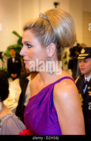 Singapur. 24. Januar 2013. Prinzessin Maxima der Niederlande kommt für die offiziellen Staatsbankett von Präsident Tony Tan Keng Yam im Istana Palace in Singapur, 24. Januar 2013 angeboten. Die niederländischen Royals sind auf einen zweitägigen Staatsbesuch in Singapur. Foto: Patrick van Katwijk / Alamy Live News Stockfoto