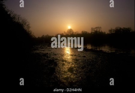 Sonnenuntergang bei Ebbe auf der Themse in Richmond-upon-Thames Stockfoto