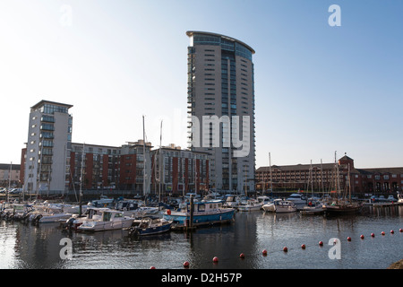 Meridian-Turm in Swansea Marina, West Glamorgan, Wales. Stockfoto