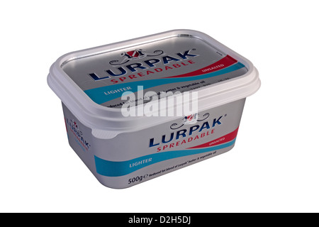 500g isolierte Wanne Lurpak leichter Butter auf weißem Hintergrund Stockfoto