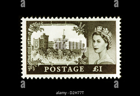 Queen Elizabeth ein Pfund (£1) Stempel mit Windsor Castle, England UK Stockfoto