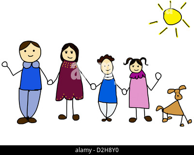 glückliche Familie Hand in Hand und lächelt Stockfoto