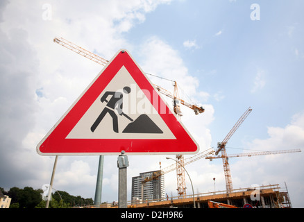 Hamburg, Deutschland, Bauschild vor der Baustelle Stockfoto