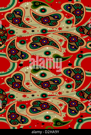 Lebendige Paisley auf einem roten nahtlose Hintergrund Stockfoto