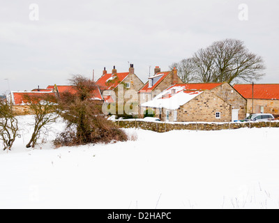 Traditionelle Stein und Fliesen Land Dorfhäuser in Ellerby in der Nähe von Whitby North Yorkshire im winter Stockfoto