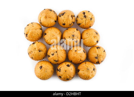 High-Angle Shot Mini Chocolate Chip Muffins Stockfoto