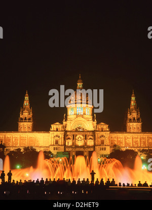 Magische Brunnen von Montjuïc, Museu Nacional d ' Art de Catalunya, Montjuïc, Barcelona, Provinz Barcelona, Katalonien, Spanien Stockfoto