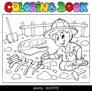 Coloring Book Dinosaurier Bagger - Bild Abbildung. Stockfoto