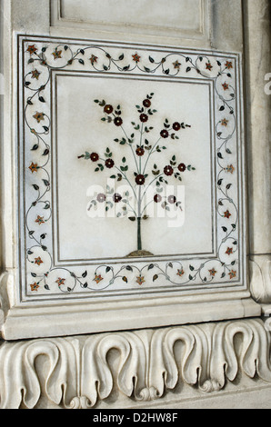 Florales Design Säulen des Pavillons, gebaut aus weißem Marmor, Diwan-E-Khas, Red Fort komplexe, Delhi, Indien Stockfoto