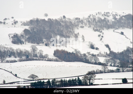 Winterschnee bedeckt Ackerland bei Hay-on-Wye Powys Wales UK Stockfoto
