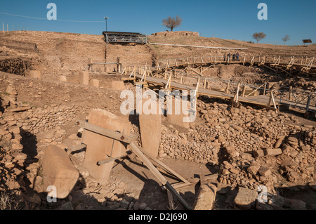 Göbekli, neolithische Hügel Heiligtum errichtet, oben auf einem Bergrücken in der südöstlichen Anatolien Region der Türkei Stockfoto