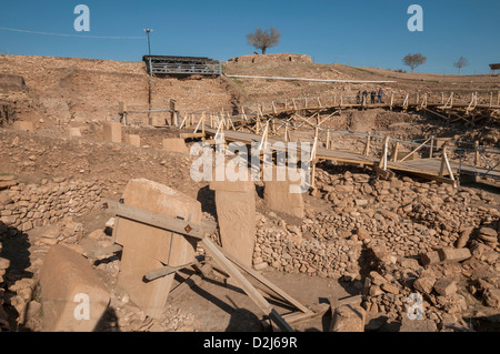 Göbekli, neolithische Hügel Heiligtum errichtet, oben auf einem Bergrücken in der südöstlichen Anatolien Region der Türkei Stockfoto