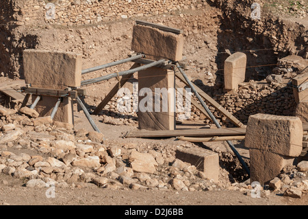 Göbekli, neolithische Hügel Heiligtum errichtet, oben auf einem Bergrücken in der südöstlichen Anatolien Region der Türkei Stockfoto