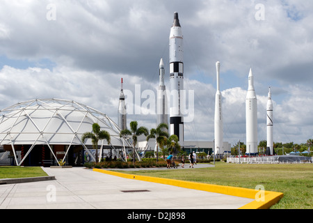 Rocket Garden am Kennedy Space Center in Florida Stockfoto